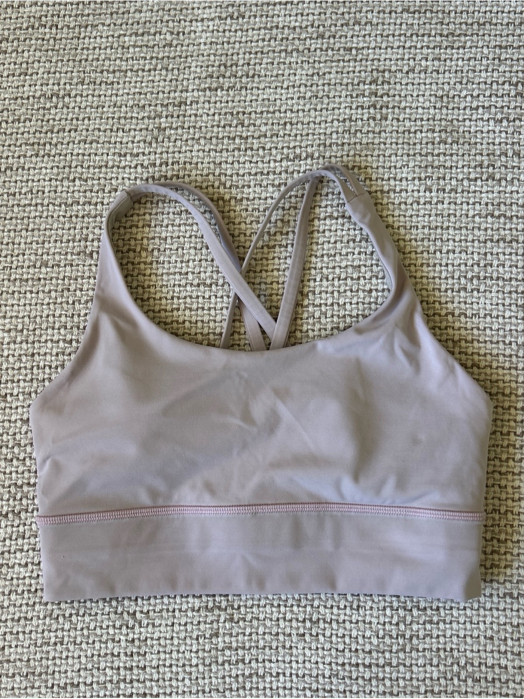Lululemon Energy Bra Long Line Bra Mauve Pink Strappy Back Padded Size 6 B-D Cup